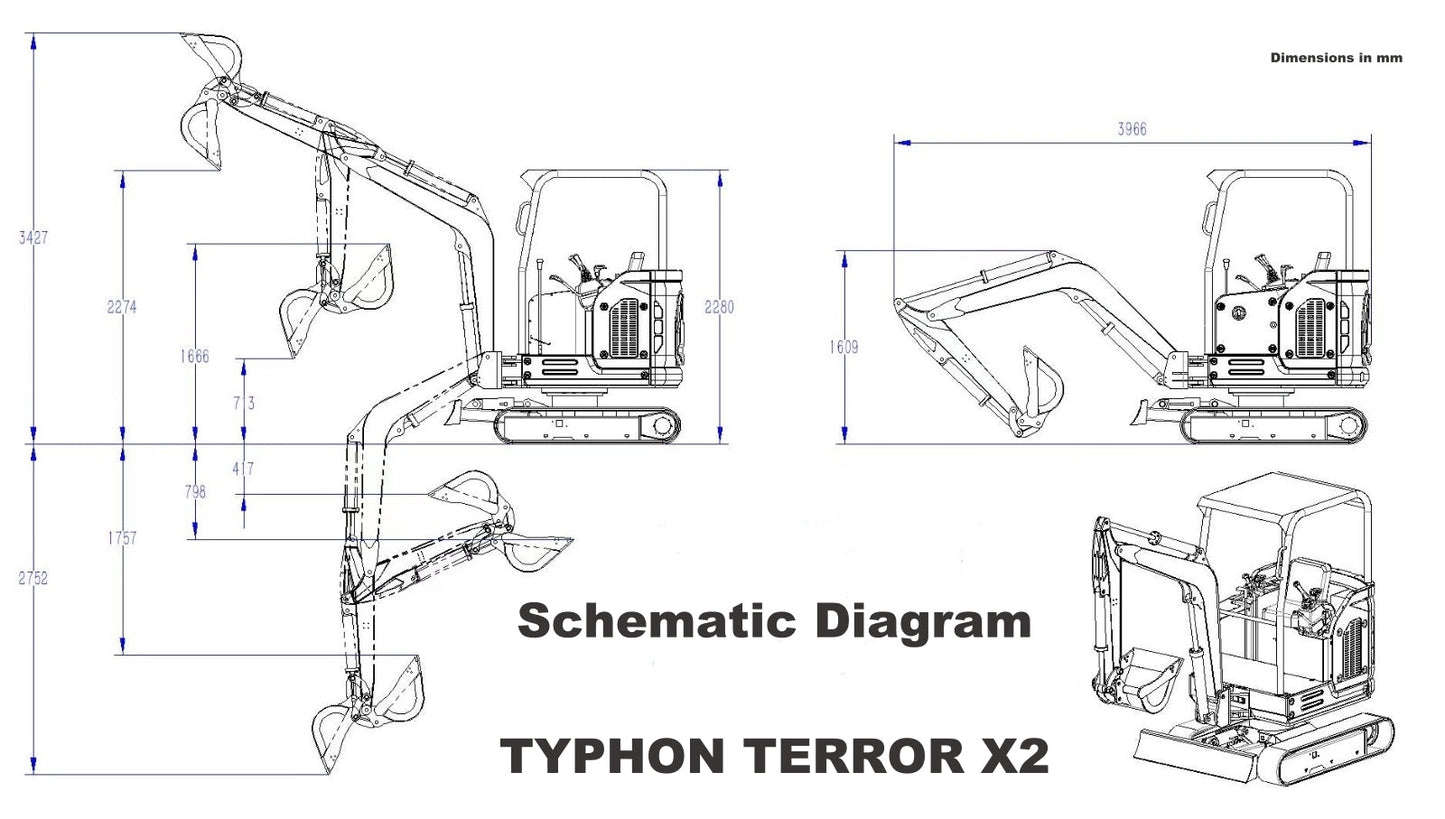 TYPHON TERROR X2 Mini Excavator 2.7 Ton EPA Diesel Perkins Engine - New Excavator For Sale