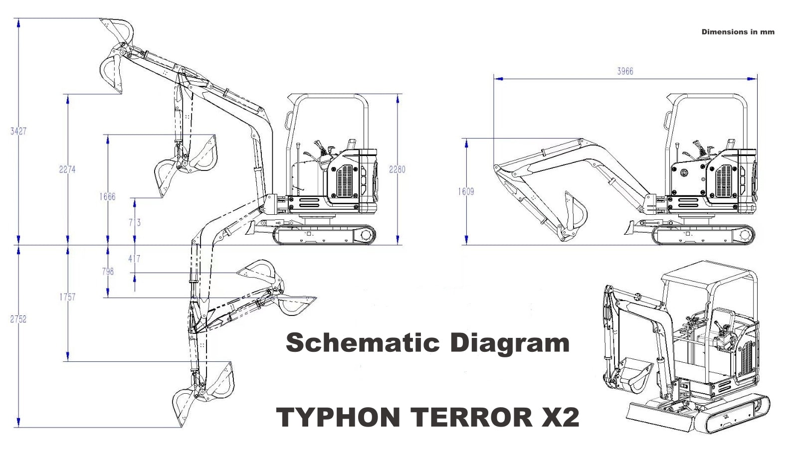 TYPHON TERROR X2 Mini Excavator 2.7 Ton EPA Diesel Perkins Engine - New Excavator For Sale