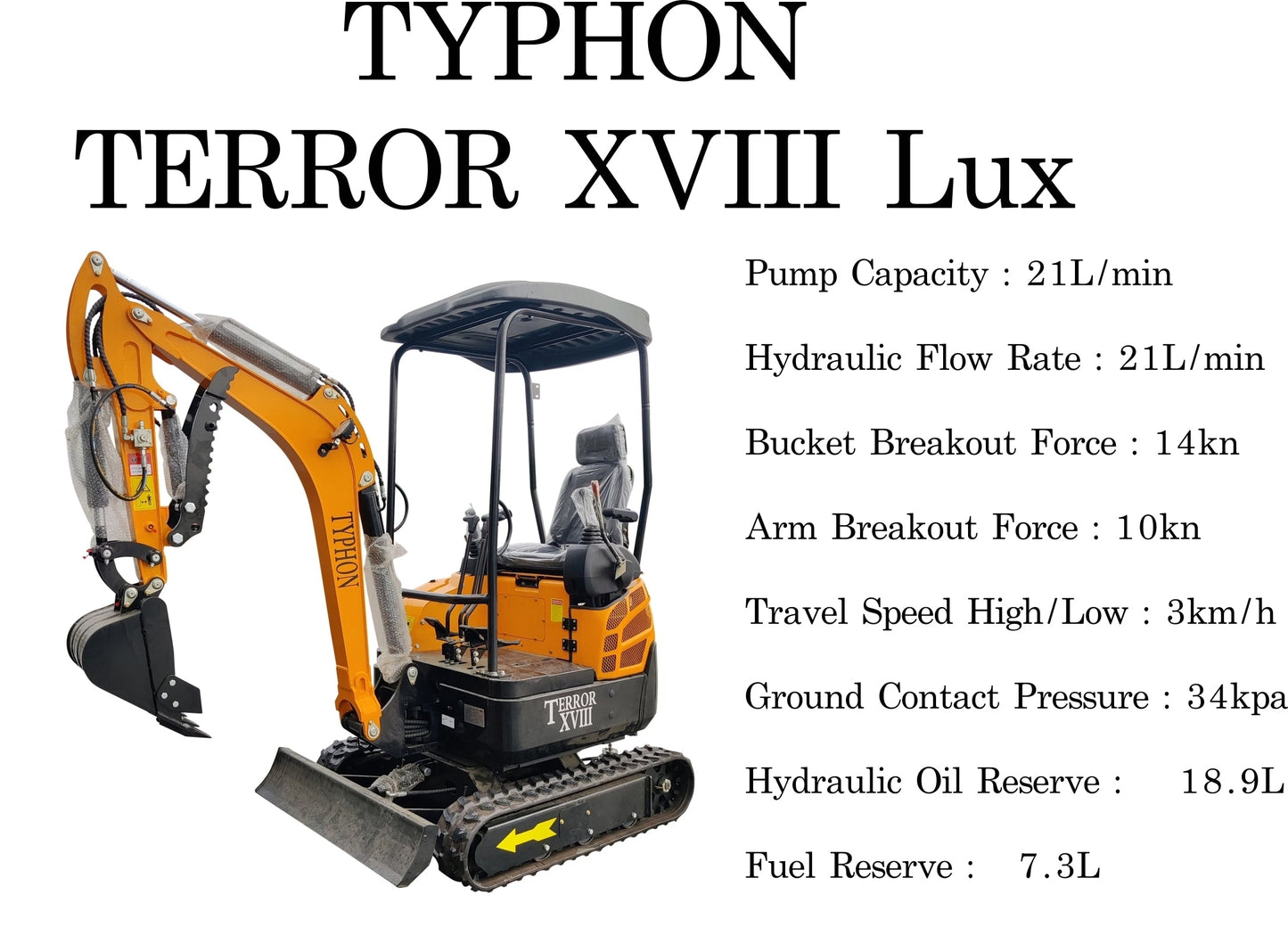 TYPHON TERROR XVIII Mini Excavator – 4000lbs Digger with 0.03 cbm Bucket - New Excavator For Sale