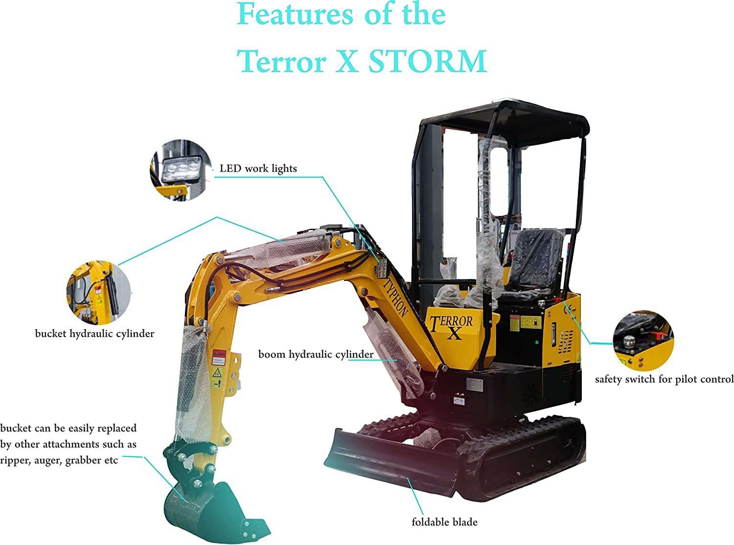 TYPHON TERROR X STORM Mini Excavator – 1 Ton Trench Digger with Canopy, 380mm Wide Bucket - New Excavator For Sale