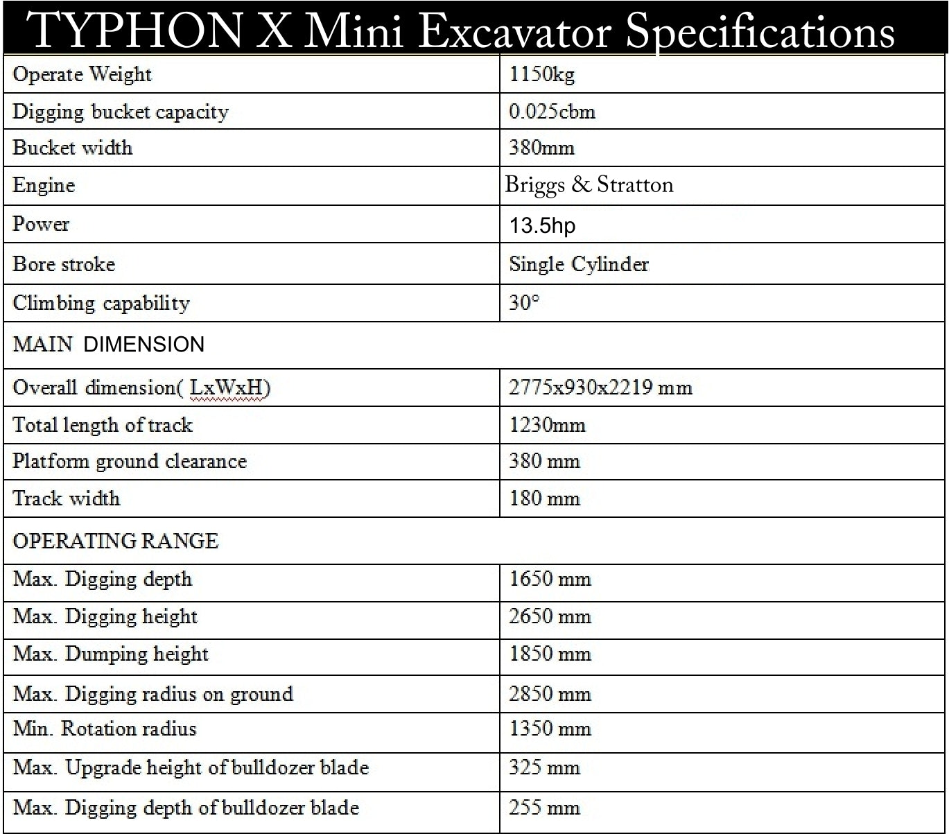 TYPHON Terror X Mini Excavator – 2,500lb Trench Digger with Cabin, 380mm Wide Bucket - New Excavator For Sale
