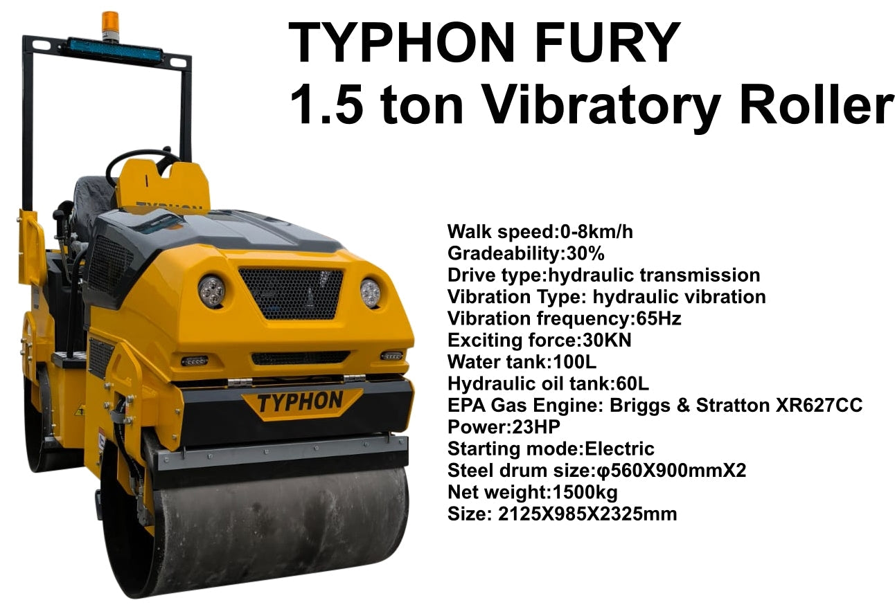 TYPHON FURY 1.5 Ton Vibratory Compactor Asphalt Roller USA - New Excavator For Sale