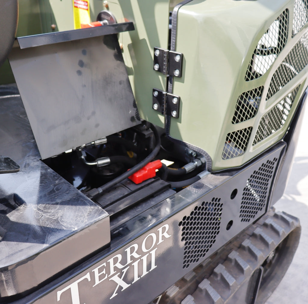 TYPHON TERROR XIII Mini Excavator – 1.3 Ton Trench Digger with Canopy, Hydraulic Thumb Clip, 13.5hp B&S Engine USA