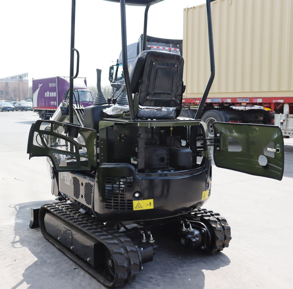 TYPHON TERROR XIII Mini Excavator – 1.3 Ton Trench Digger with Canopy, Hydraulic Thumb Clip, 13.5hp B&S Engine USA
