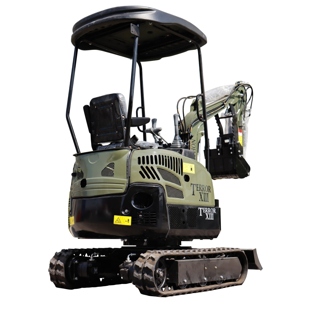 TYPHON TERROR XIII Mini Excavator – 1.3 Ton Trench Digger with Canopy, Hydraulic Thumb Clip, 13.5hp B&S Engine USA