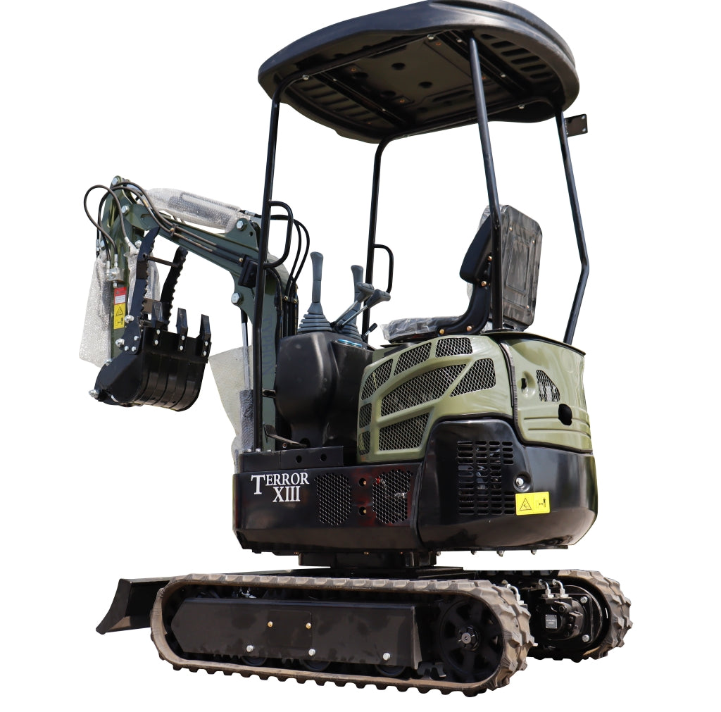 TYPHON TERROR XIII Mini Excavator – 1.3 Ton Trench Digger with Canopy, Hydraulic Thumb Clip, 13.5hp B&S Engine USA