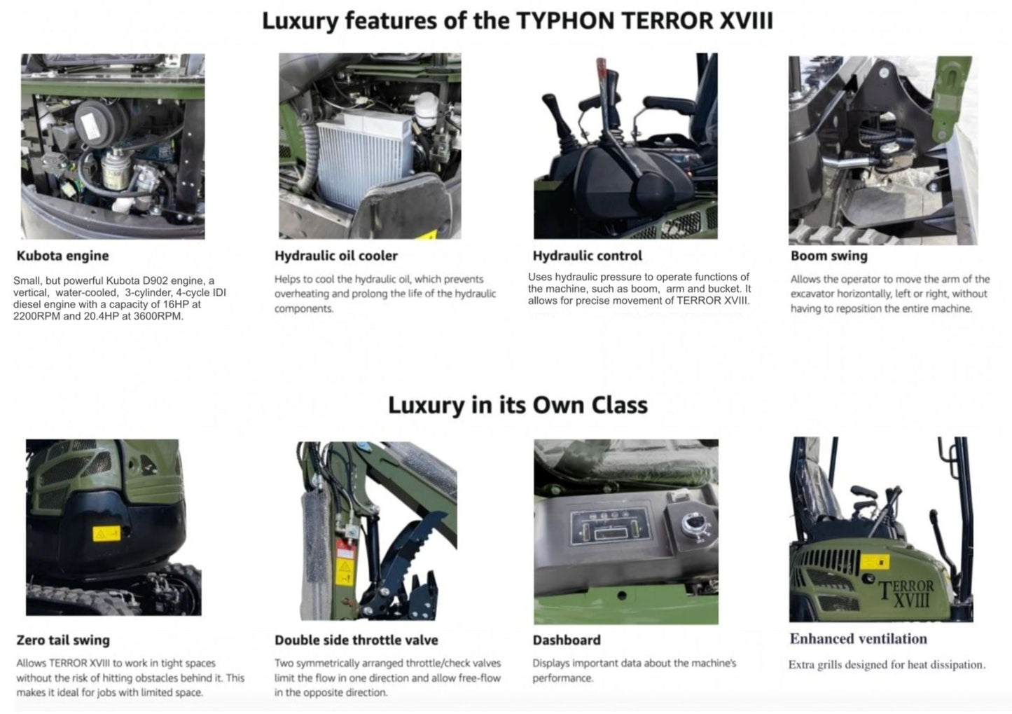 TYPHON TERROR XVIII Prestige 2 Ton Mini Excavator KUBOTA Diesel Engine USA
