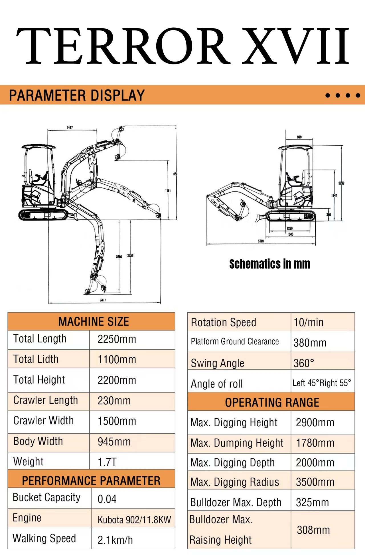2025 3800 lb TYPHON TERROR XVII Mini Excavator