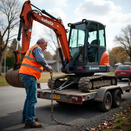 mini excavator on trailer