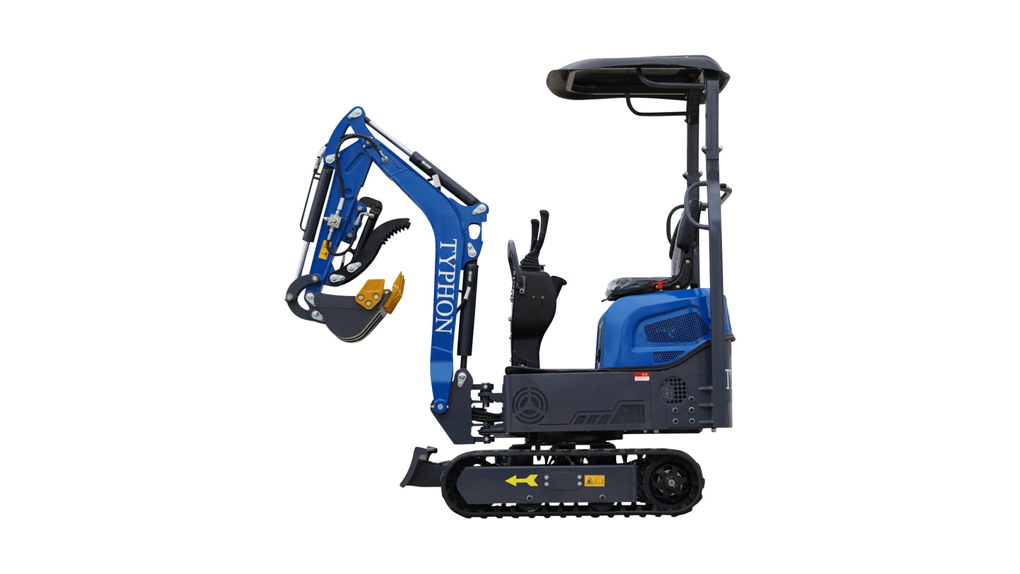 TYPHON TERROR XI STORM Mini Excavator – 1.1 Ton Trench Digger with Boom Swing, Hydraulic Thumb Clip, Bucket