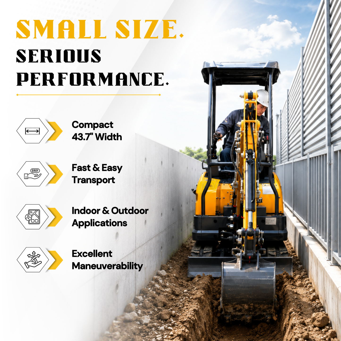 TYPHON TERROR XVII Pro Mini Excavator 14 kN Digging Force Dual Auxiliary Circuits EPA-Certified Kubota D902 Engine