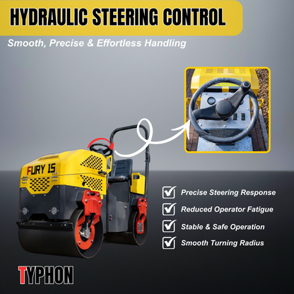 TYPHON Fury 15 Compact Road Roller – Hydraulic Drive, Front Wheel Vibration System, 13.5 hp B&S Gas Engine