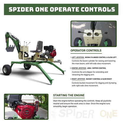 TYPHON Spider One Mini Excavator - EPA Certified Honda GX390, 360° Rotation, Towable
