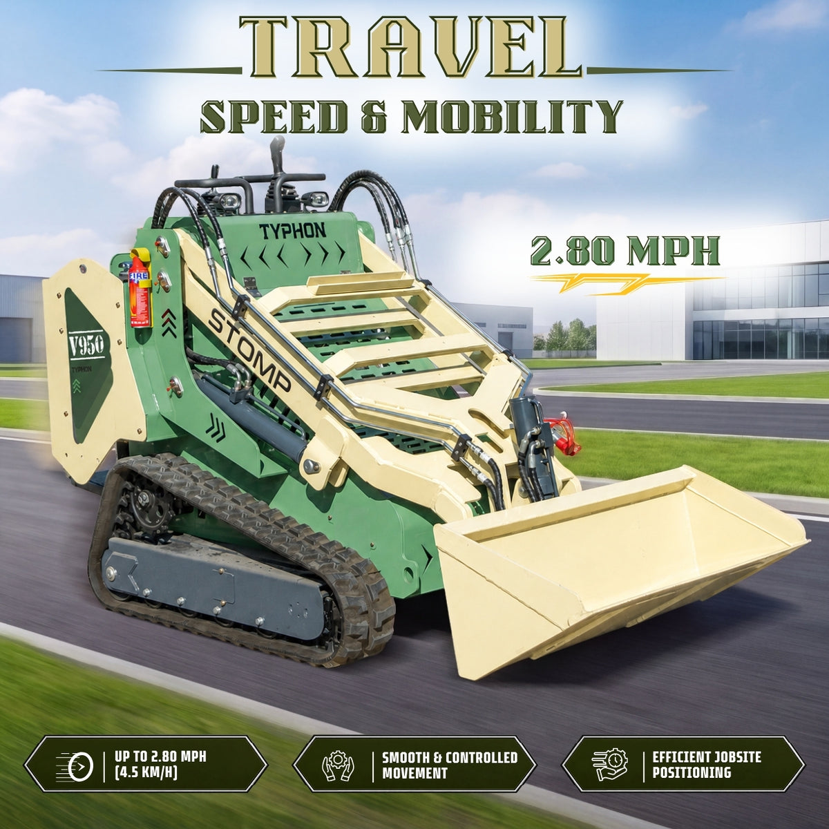 TYPHON STOMP V950 25HP Kubota Diesel Mini Skid Steer Track Loader – Konstructz Series