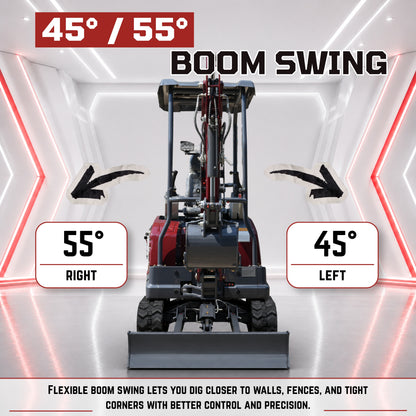 YPHON TERROR XVII PRO Mini Excavator. Powered by a Kubota D902 engine, featuring dual auxiliary hydraulics, 86-inch diging depth, and a hydraulic thumb. Free Shipping.