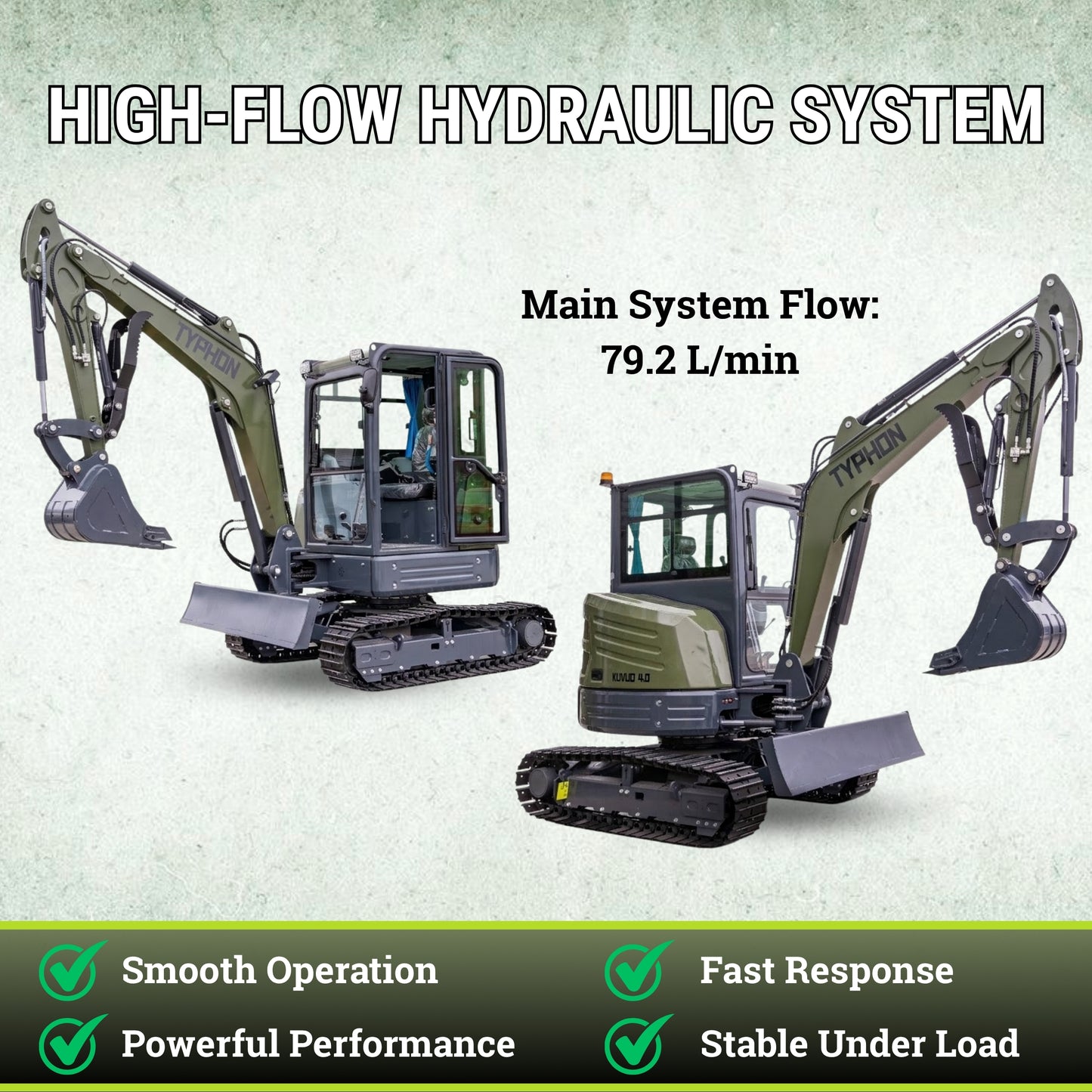 TYPHON KUVOU 4.0 mini excavator Kubota D1703 Diesel engine with 4Ton Operating Weight AC/ Heater - New Excavator For Sale