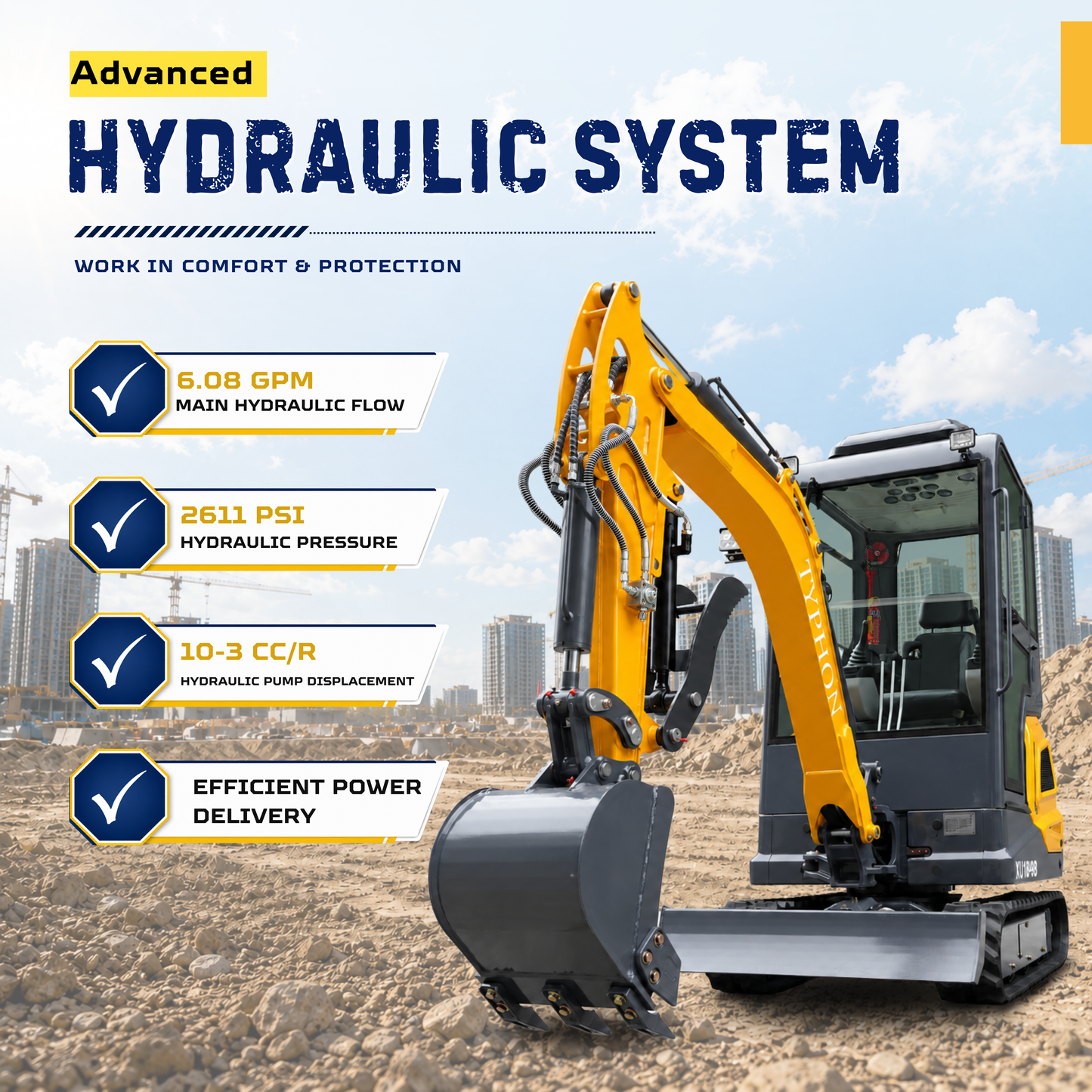 TYPHON TERROR XVII PRO Prestige Edition 4000 lb Mini Excavator Kubota D902 Diesel Engine Boom Swing Retractable Tracks  AC & Heater Hydraulic Thumb
