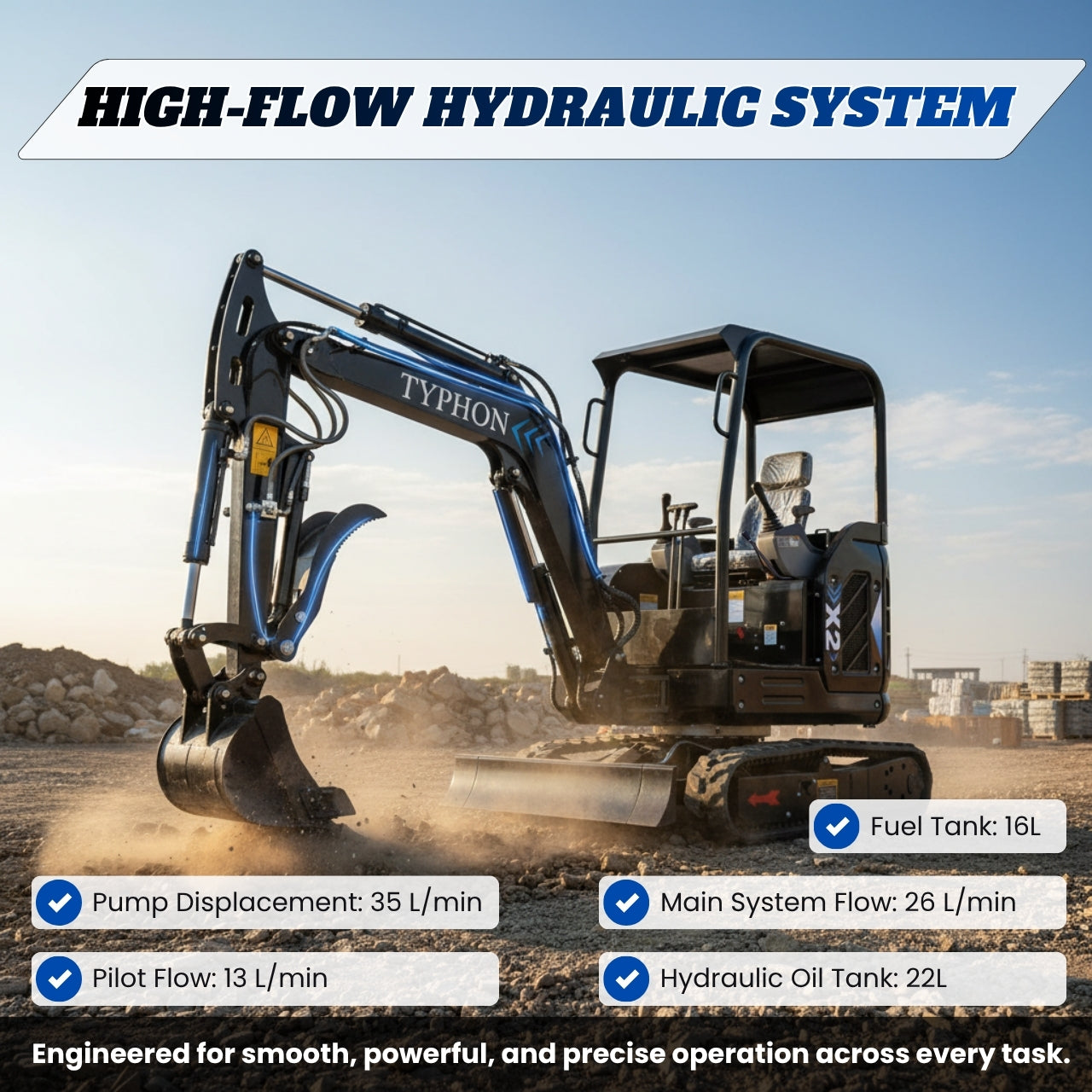TYPHON TERROR X2 MAX 2.5Ton Mini Excavator&nbsp; Yanmar Engine, Hydraulic Oil-Cooled, Boom Swing, Retractable Tracks - New Excavator For Sale