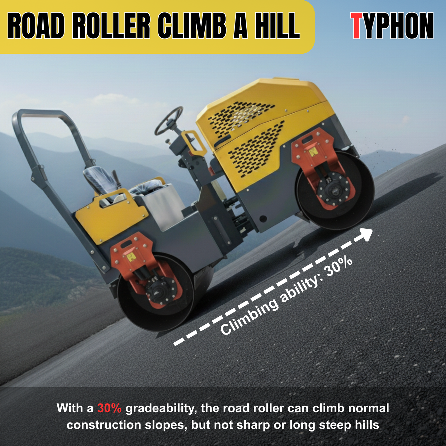 TYPHON Fury 15 Compact Road Roller – Hydraulic Drive, Front Wheel Vibration System, 13.5 hp B&S Gas Engine