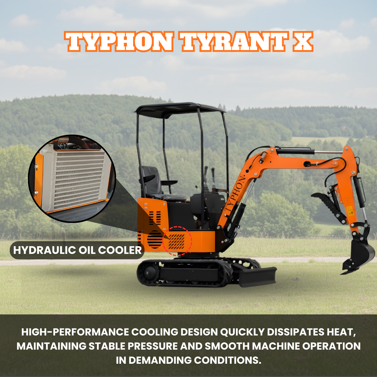 TYPHON TYRANT X 1-Ton Mini Excavator 13.5HP Briggs & Stratton Engine, Hydraulic Thumb Clip, Dozer Blade, 360° Body Swing - New Excavator For Sale