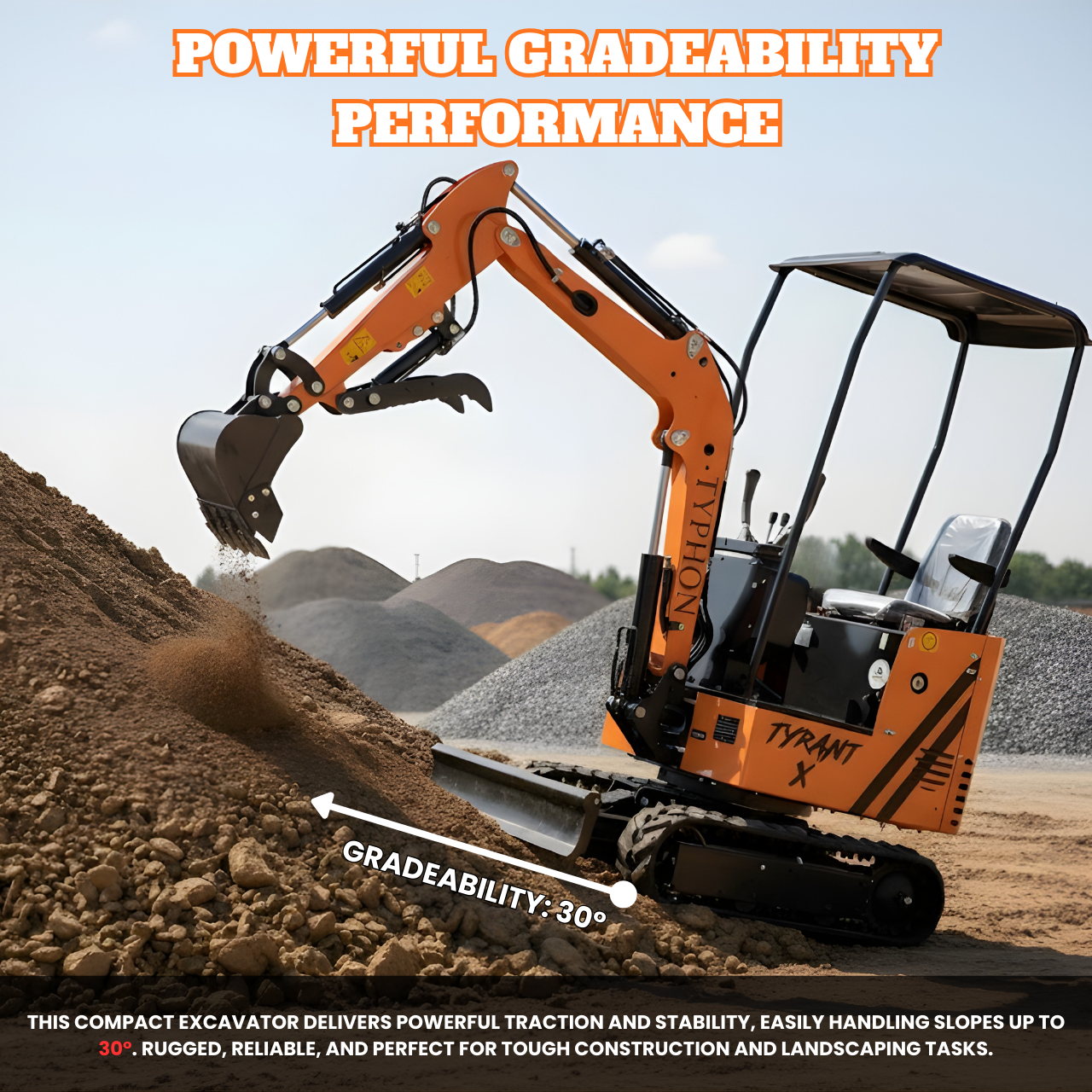 TYPHON TYRANT X 1-Ton Mini Excavator 13.5HP Briggs & Stratton Engine, Hydraulic Thumb Clip, Dozer Blade, 360° Body Swing - New Excavator For Sale