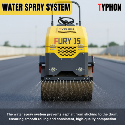 TYPHON Fury 15 Compact Road Roller – Hydraulic Drive, Front Wheel Vibration System, 13.5 hp B&S Gas Engine