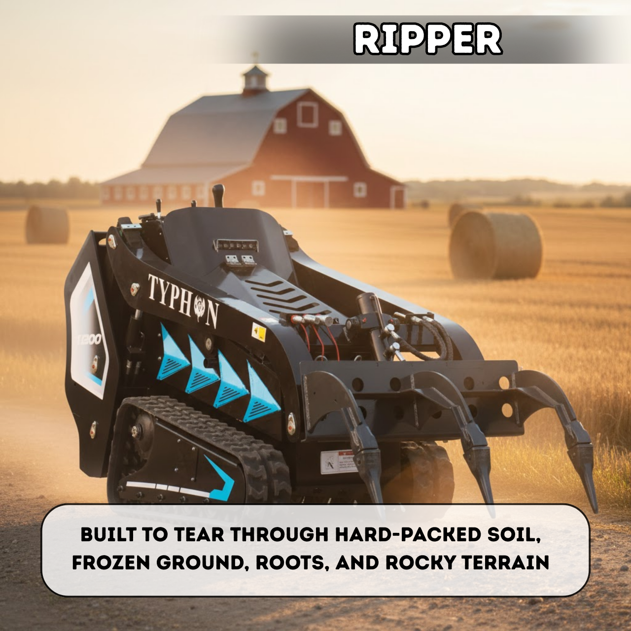 3-Tooth Mini Skid Steer Ripper Attachment – Fits TYPHON STOMP X1300 & STOMP 509 - New Excavator For Sale