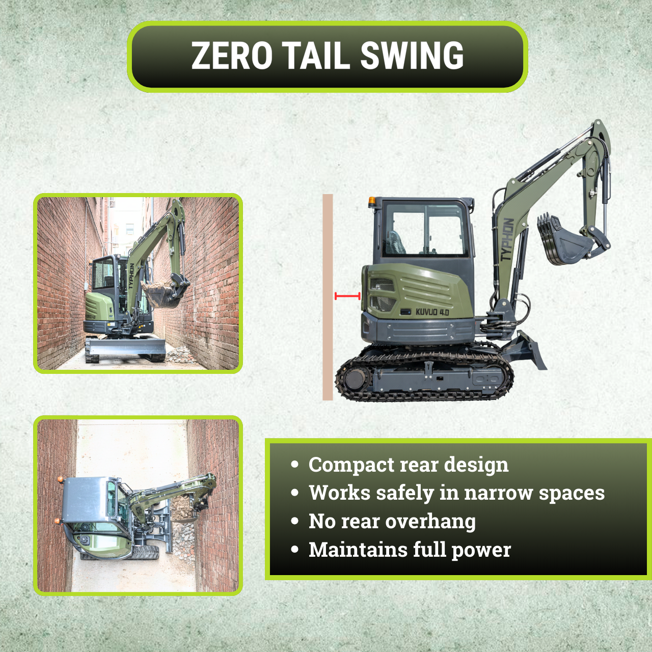 TYPHON KUVOU 4.0 mini excavator Kubota D1703 Diesel engine with 4Ton Operating Weight AC/ Heater