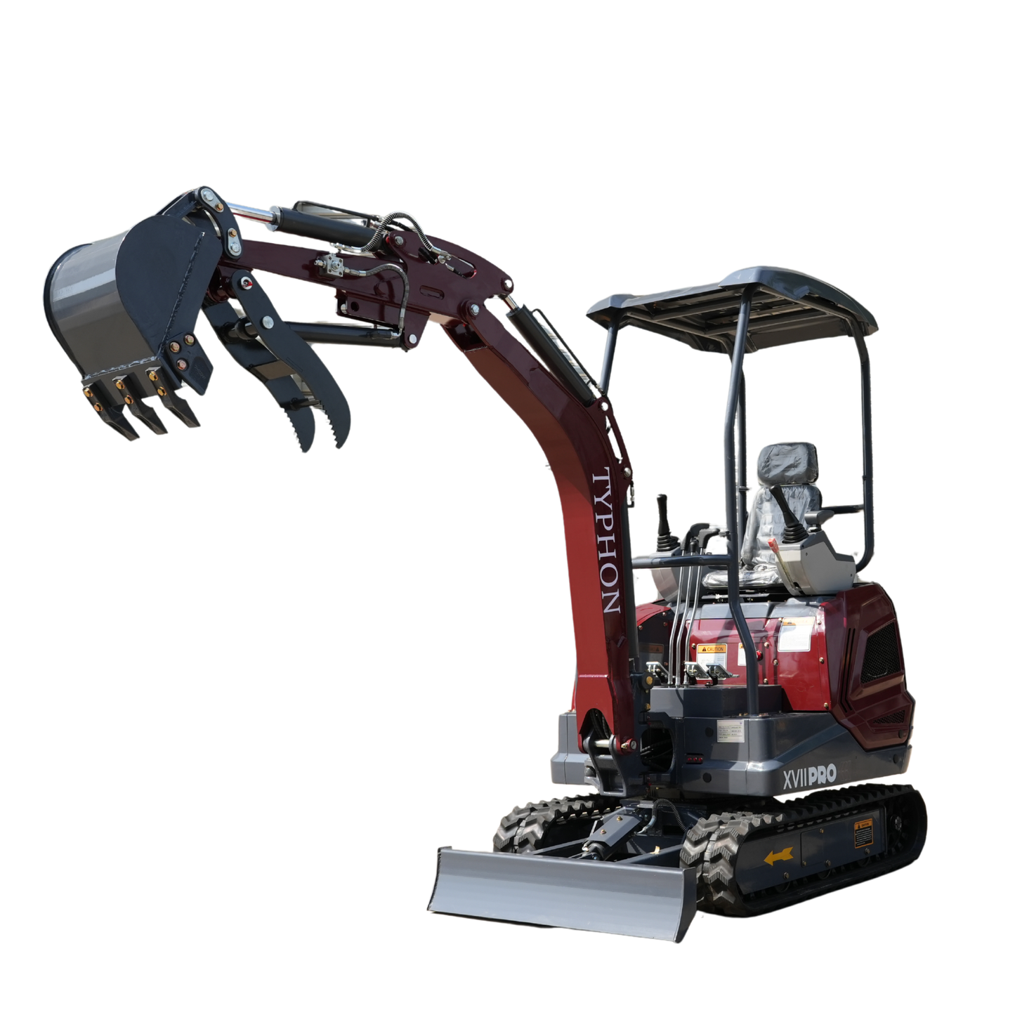 YPHON TERROR XVII PRO Mini Excavator. Powered by a Kubota D902 engine, featuring dual auxiliary hydraulics, 86-inch diging depth, and a hydraulic thumb. Free Shipping.