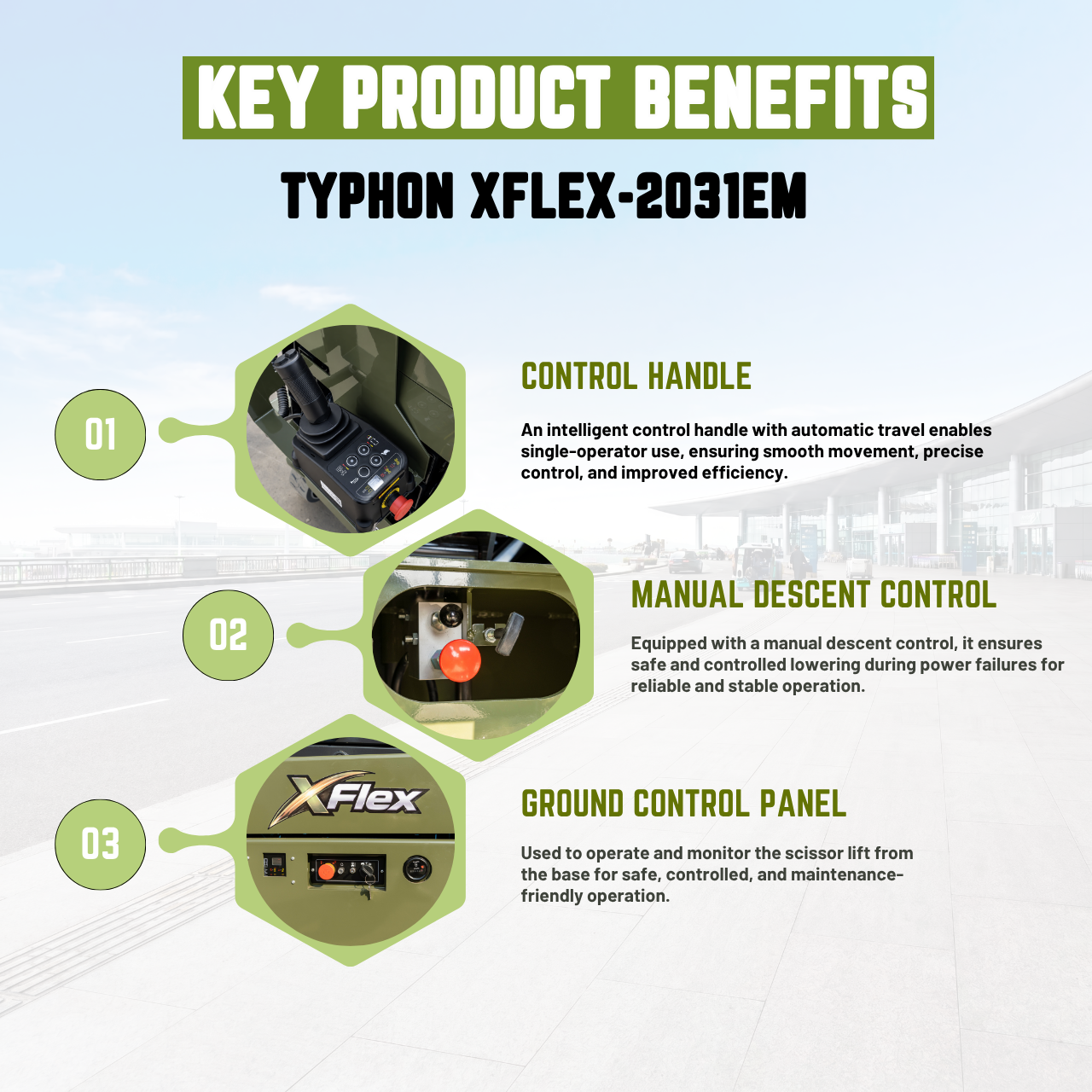 TYPHON xFlex-2031EM 1.2 Ton Electric Mini Scissor Lift&nbsp, 20 ft Max Platform Height&nbsp, 19.7-inch Platform Extension