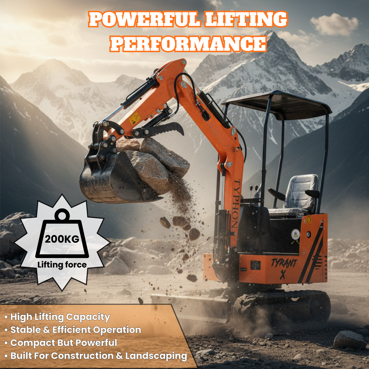 TYPHON TYRANT X 1-Ton Mini Excavator 13.5HP Briggs & Stratton Engine, Hydraulic Thumb Clip, Dozer Blade, 360° Body Swing - New Excavator For Sale