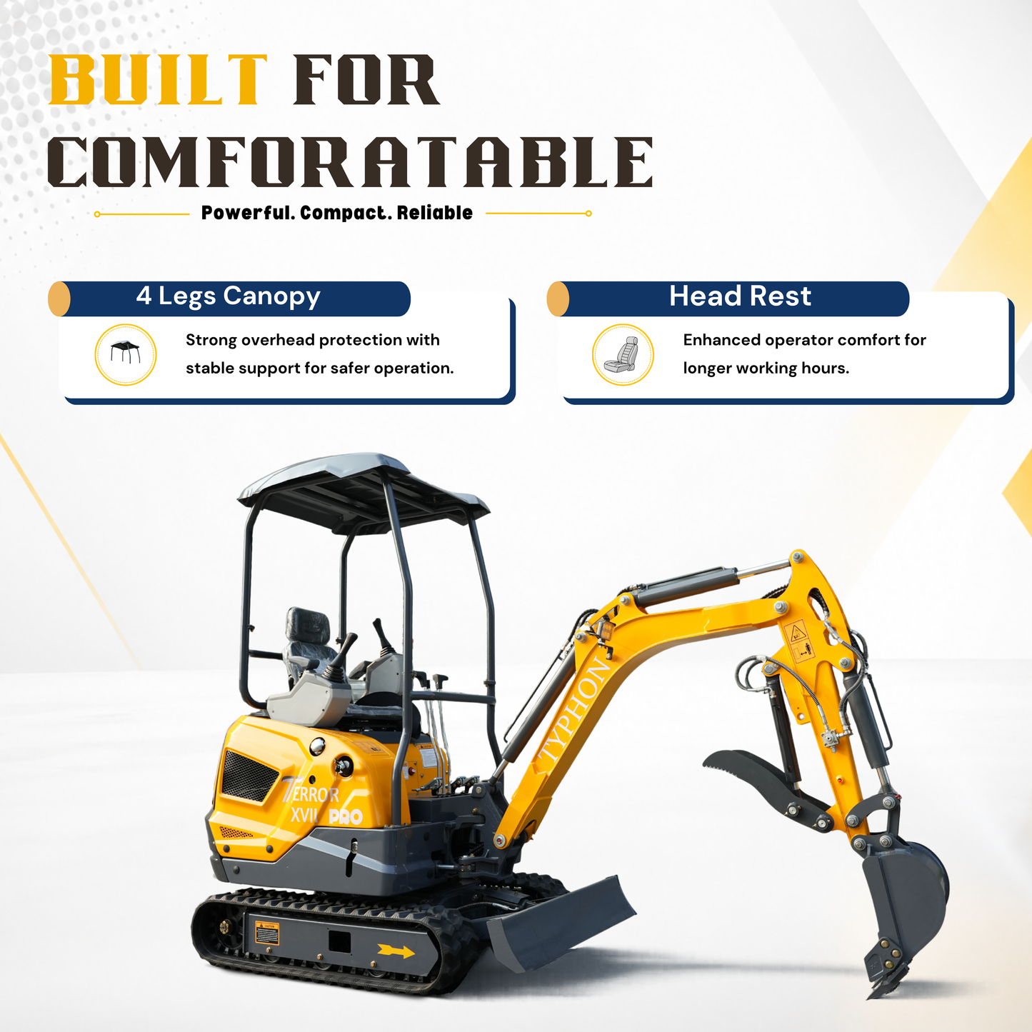 TYPHON TERROR XVII Pro Mini Excavator 14 kN Digging Force Dual Auxiliary Circuits EPA-Certified Kubota D902 Engine