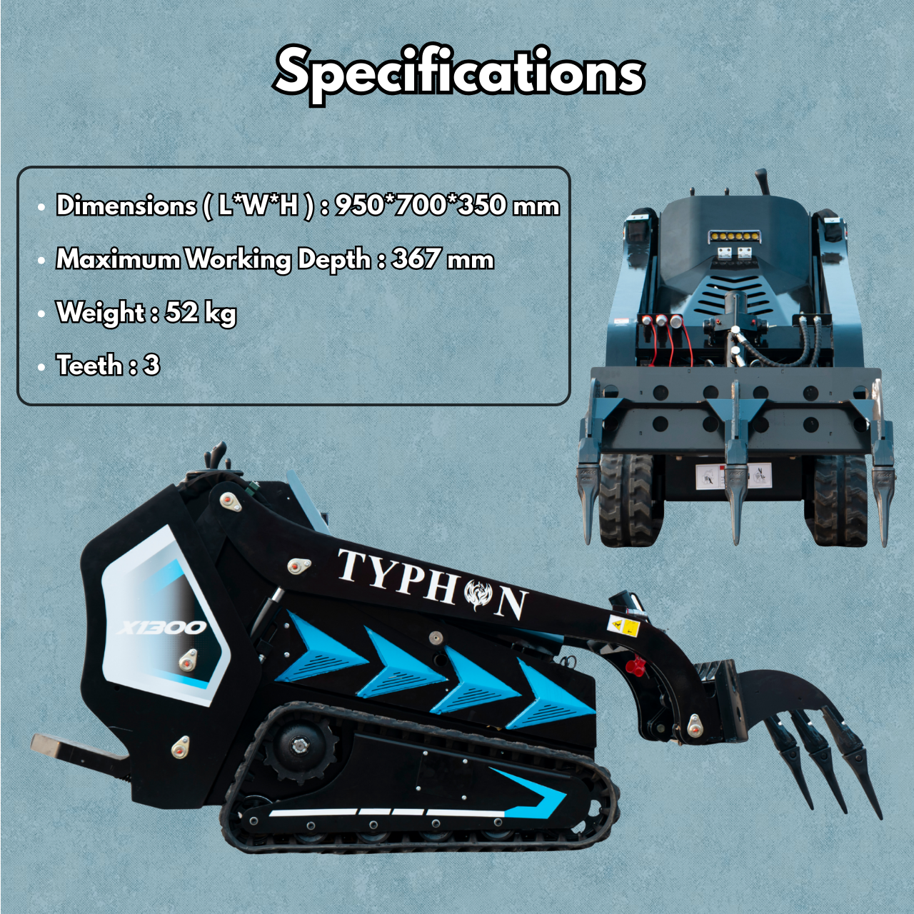 3-Tooth Mini Skid Steer Ripper Attachment – Fits TYPHON STOMP X1300 & STOMP 509 - New Excavator For Sale