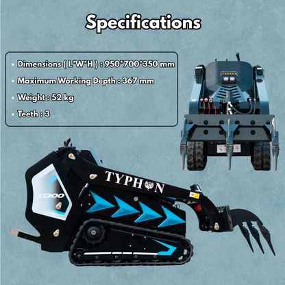 3-Tooth Mini Skid Steer Ripper Attachment – Fits TYPHON STOMP X1300 & STOMP 509 - New Excavator For Sale