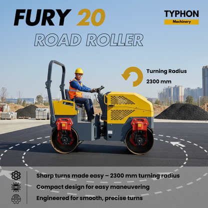 Fury 20 Mini Road Roller Hydraulic Two Wheel Drive, Front Wheel Vibration System, 23 hp B&S Engine USA