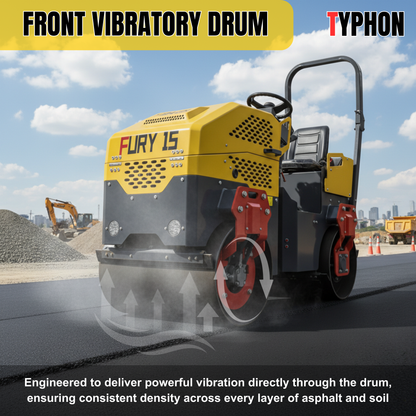 TYPHON Fury 15 Compact Road Roller – Hydraulic Drive, Front Wheel Vibration System, 13.5 hp B&S Gas Engine