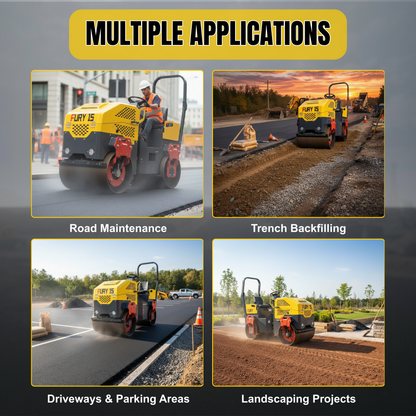 TYPHON Fury 15 Compact Road Roller – Hydraulic Drive, Front Wheel Vibration System, 13.5 hp B&S Gas Engine