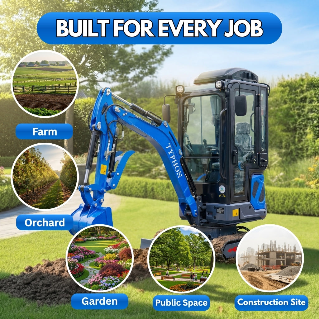 TYPHON TERROR XIX Prestige, 20.4 HP Kubota D902 4200lbs Mini Excavator with Boom Swing, Retractable Tracks, and AC/Heater Cabin - New Excavator For Sale