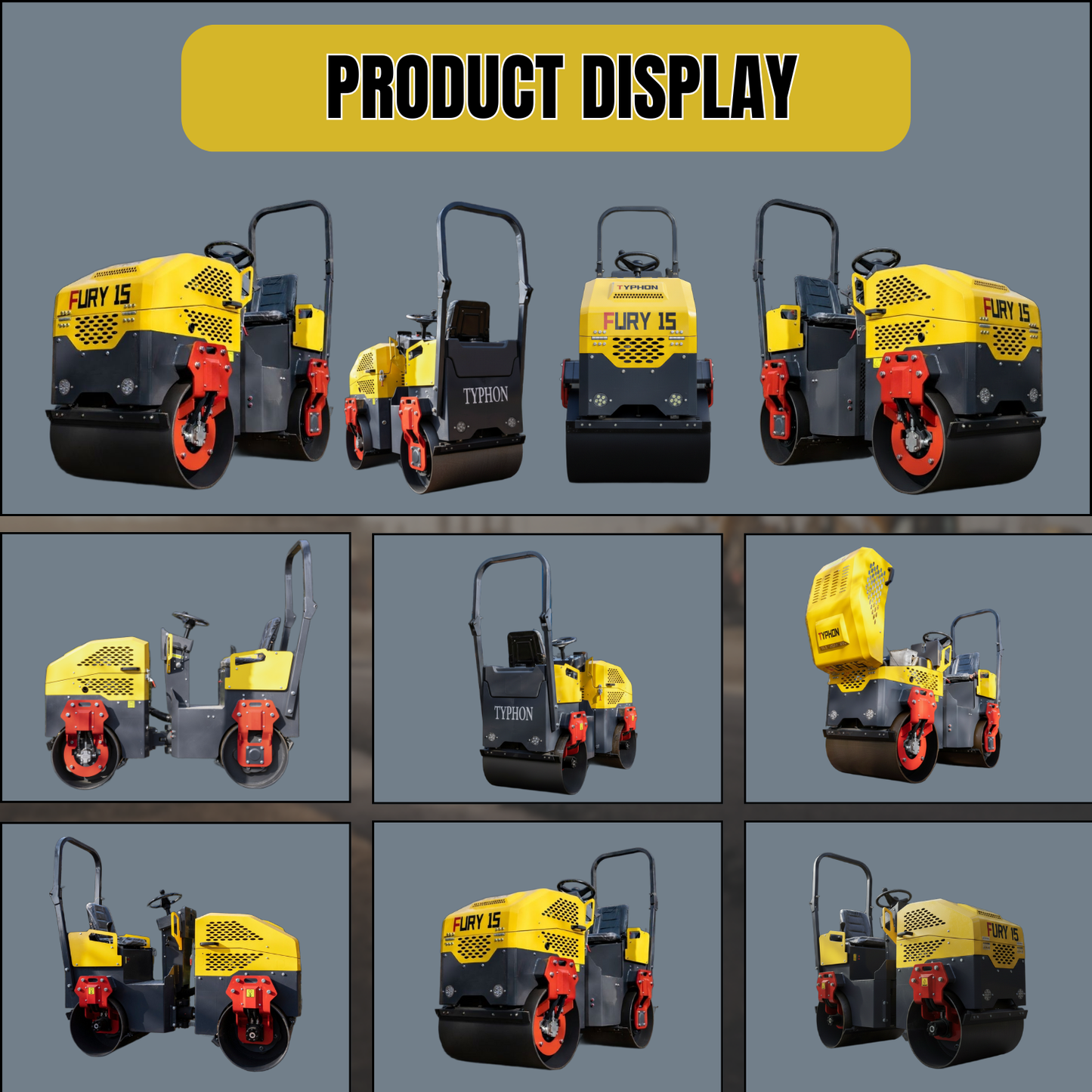 TYPHON Fury 15 Compact Road Roller – Hydraulic Drive, Front Wheel Vibration System, 13.5 hp B&S Gas Engine