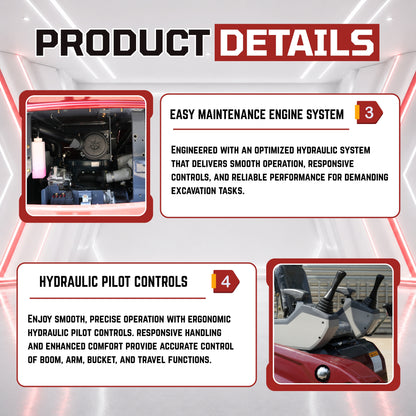 YPHON TERROR XVII PRO Mini Excavator. Powered by a Kubota D902 engine, featuring dual auxiliary hydraulics, 86-inch diging depth, and a hydraulic thumb. Free Shipping.