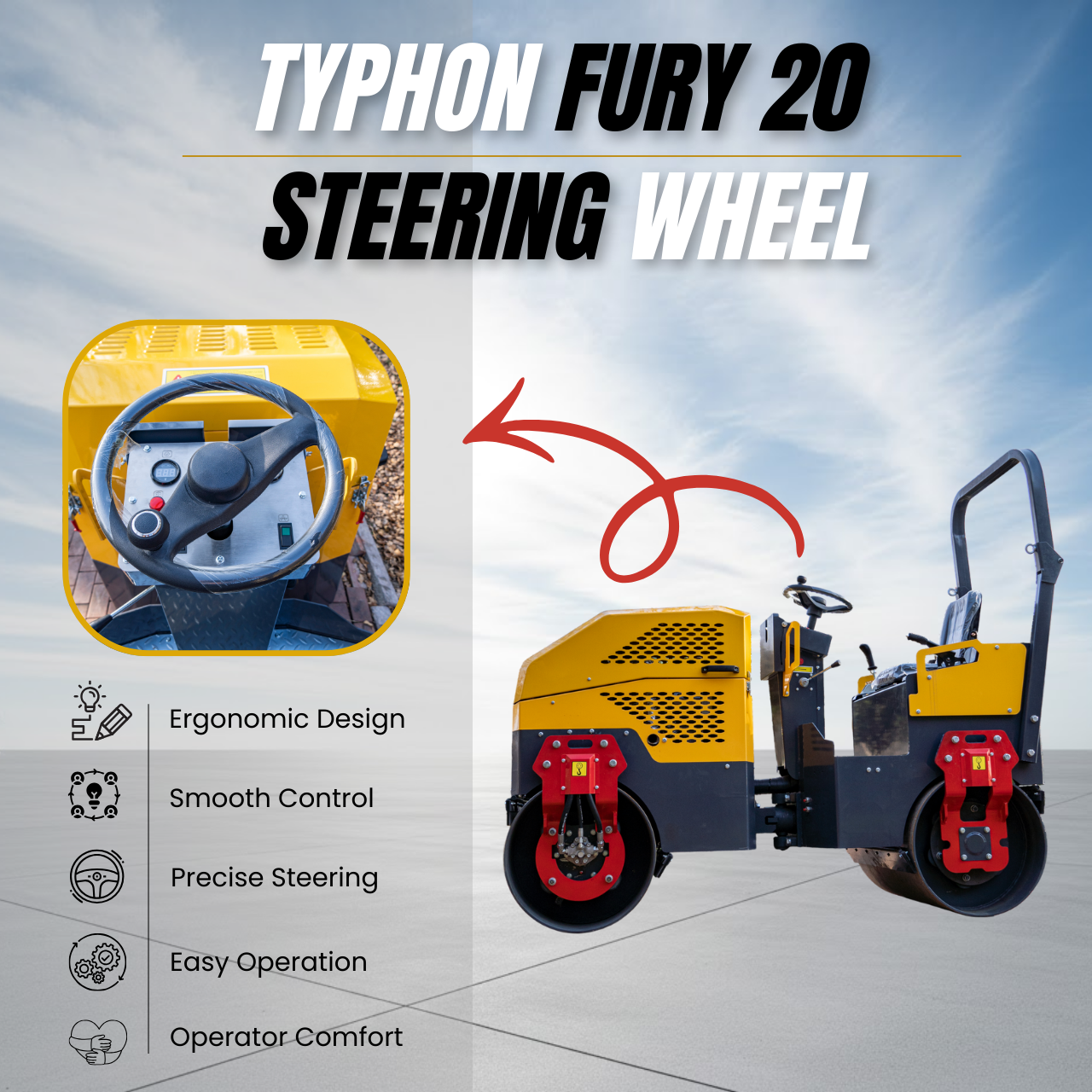 Fury 20 Mini Road Roller Hydraulic Two Wheel Drive, Front Wheel Vibration System, 23 hp B&S Engine USA