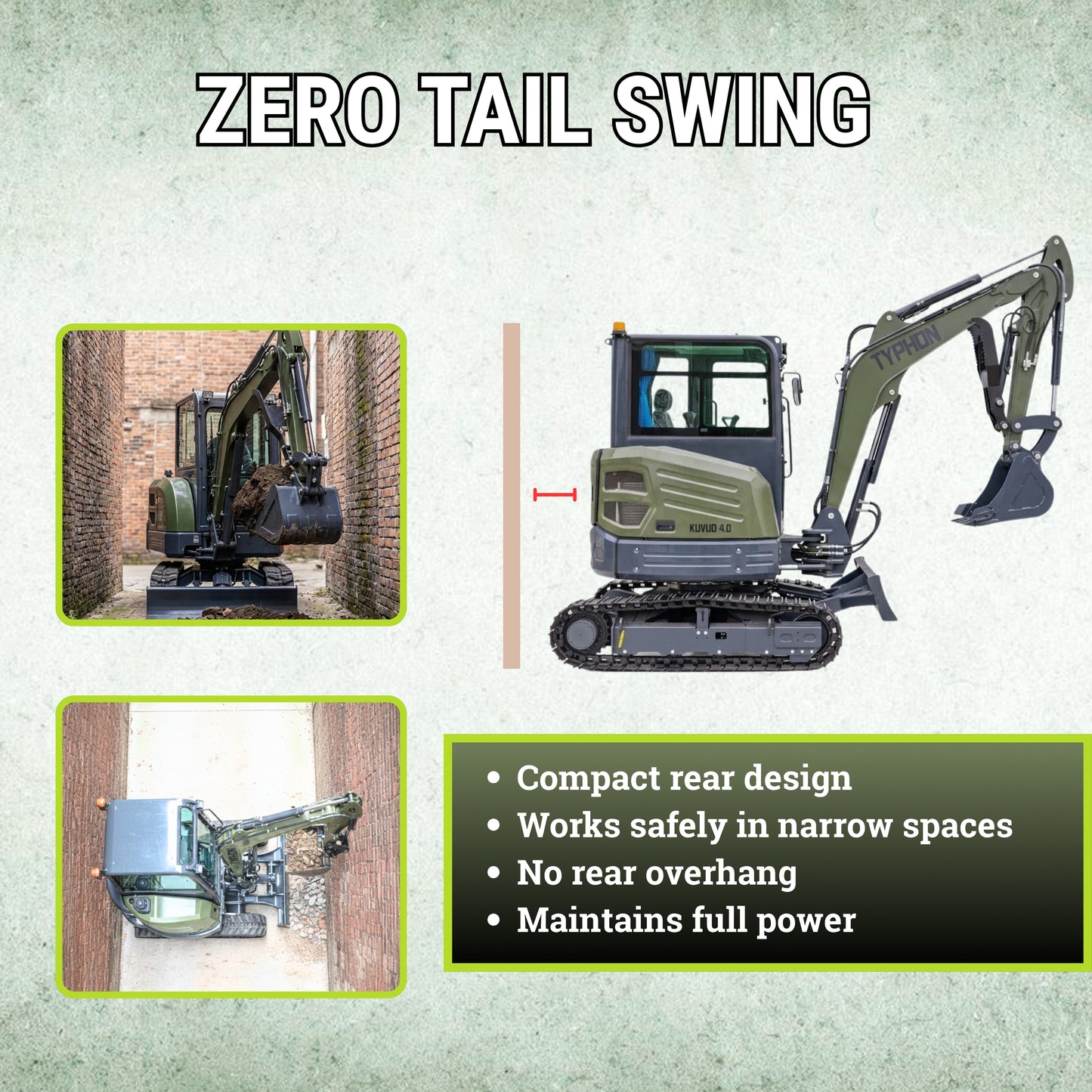 TYPHON KUVOU 4.0 mini excavator Kubota D1703 Diesel engine with 4Ton Operating Weight AC/ Heater - New Excavator For Sale