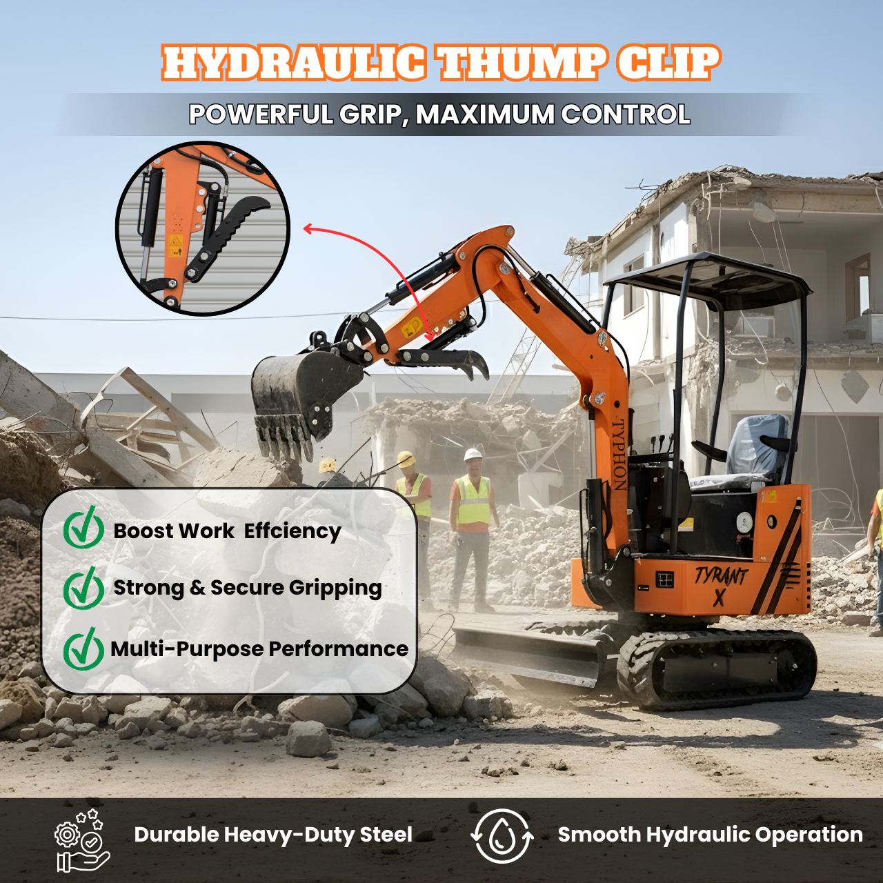 TYPHON TYRANT X 1-Ton Mini Excavator 13.5HP Briggs & Stratton Engine, Hydraulic Thumb Clip, Dozer Blade, 360° Body Swing - New Excavator For Sale
