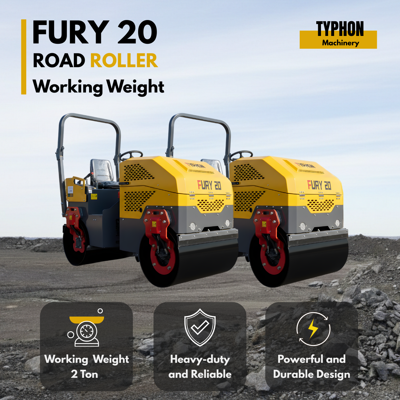 Fury 20 Mini Road Roller Hydraulic Two Wheel Drive, Front Wheel Vibration System, 23 hp B&S Engine USA