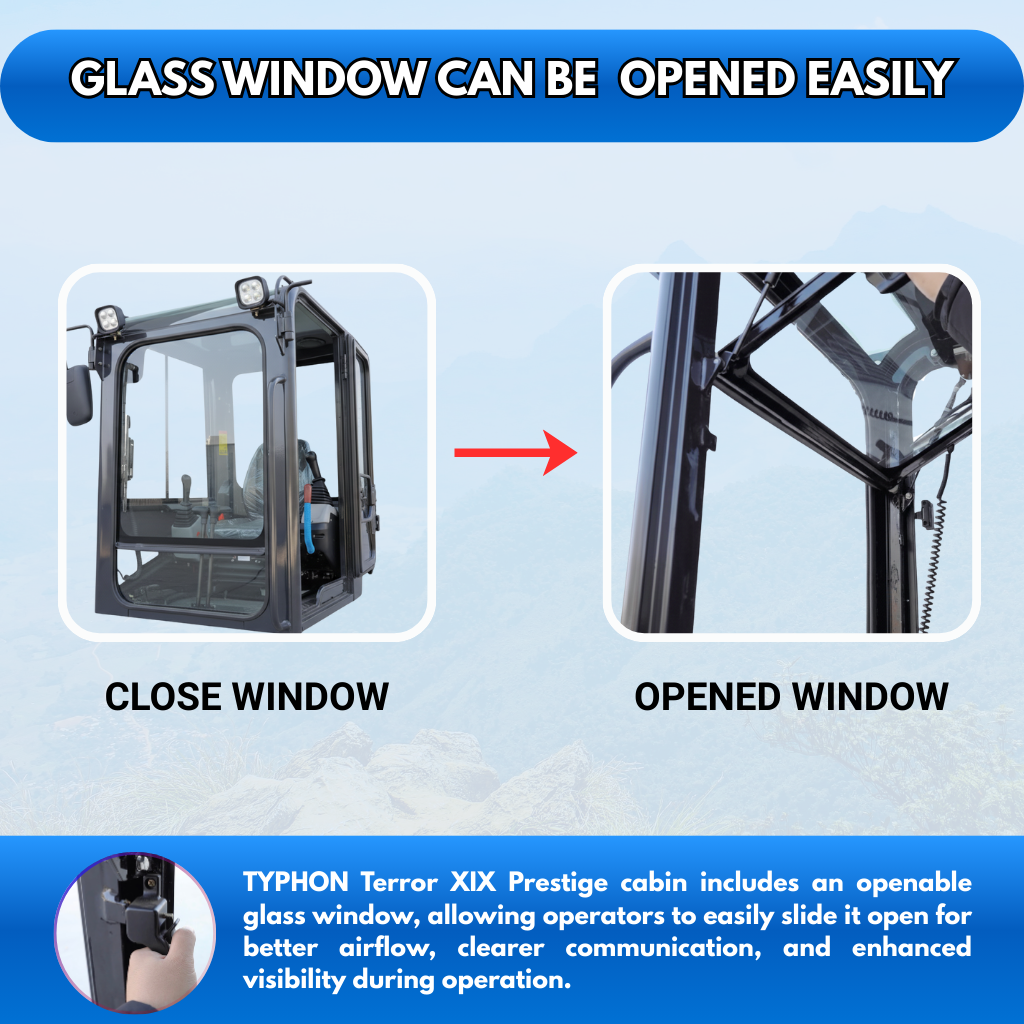 TYPHON TERROR XIX Prestige, 20.4 HP Kubota D902 4200lbs Mini Excavator with Boom Swing, Retractable Tracks, and Heater Cabin