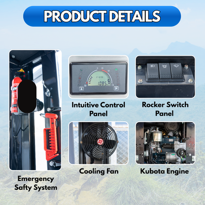 TYPHON TERROR XIX Prestige, 20.4 HP Kubota D902 4200lbs Mini Excavator with Boom Swing, Retractable Tracks, and Heater Cabin