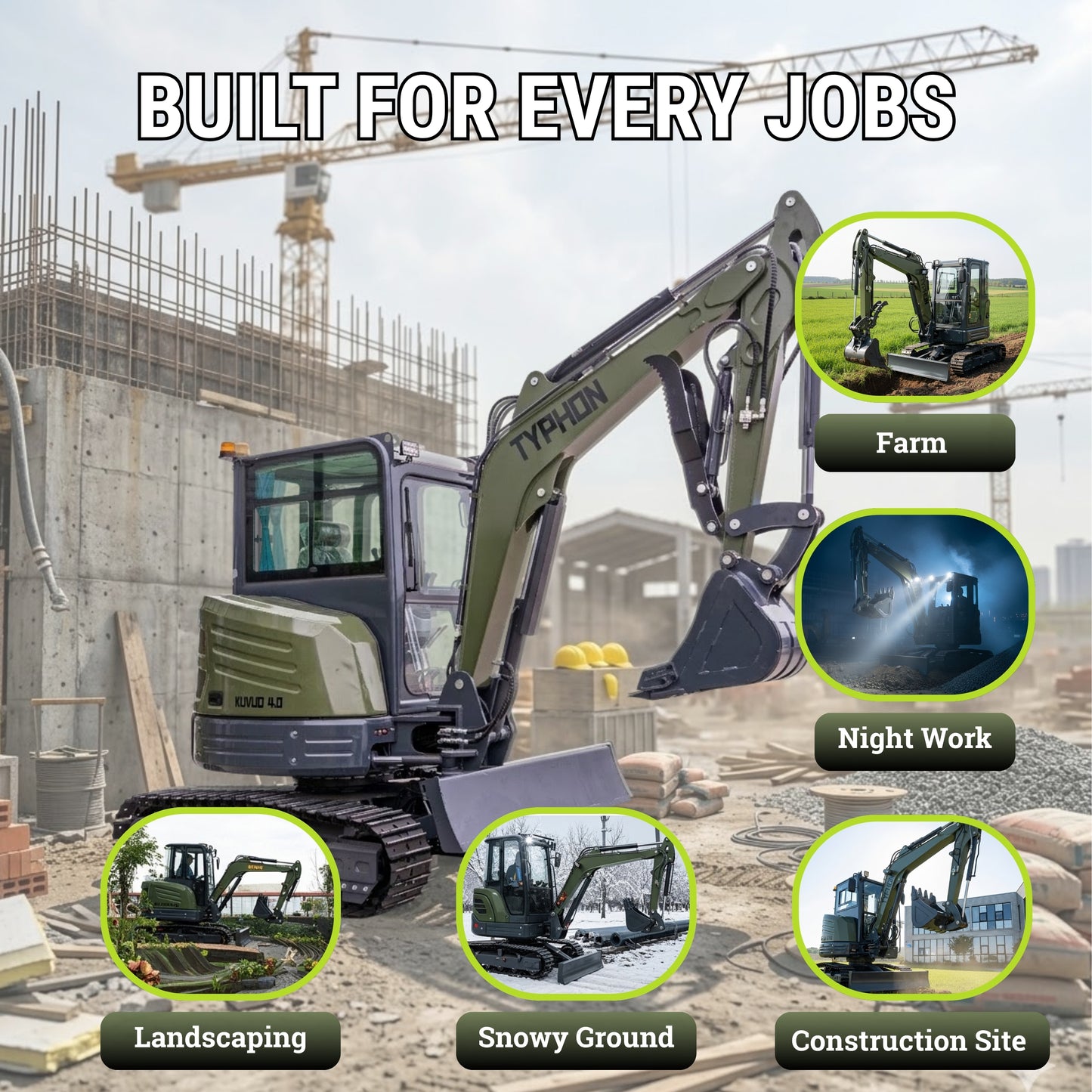 TYPHON KUVOU 4.0 mini excavator Kubota D1703 Diesel engine with 4Ton Operating Weight AC/ Heater - New Excavator For Sale