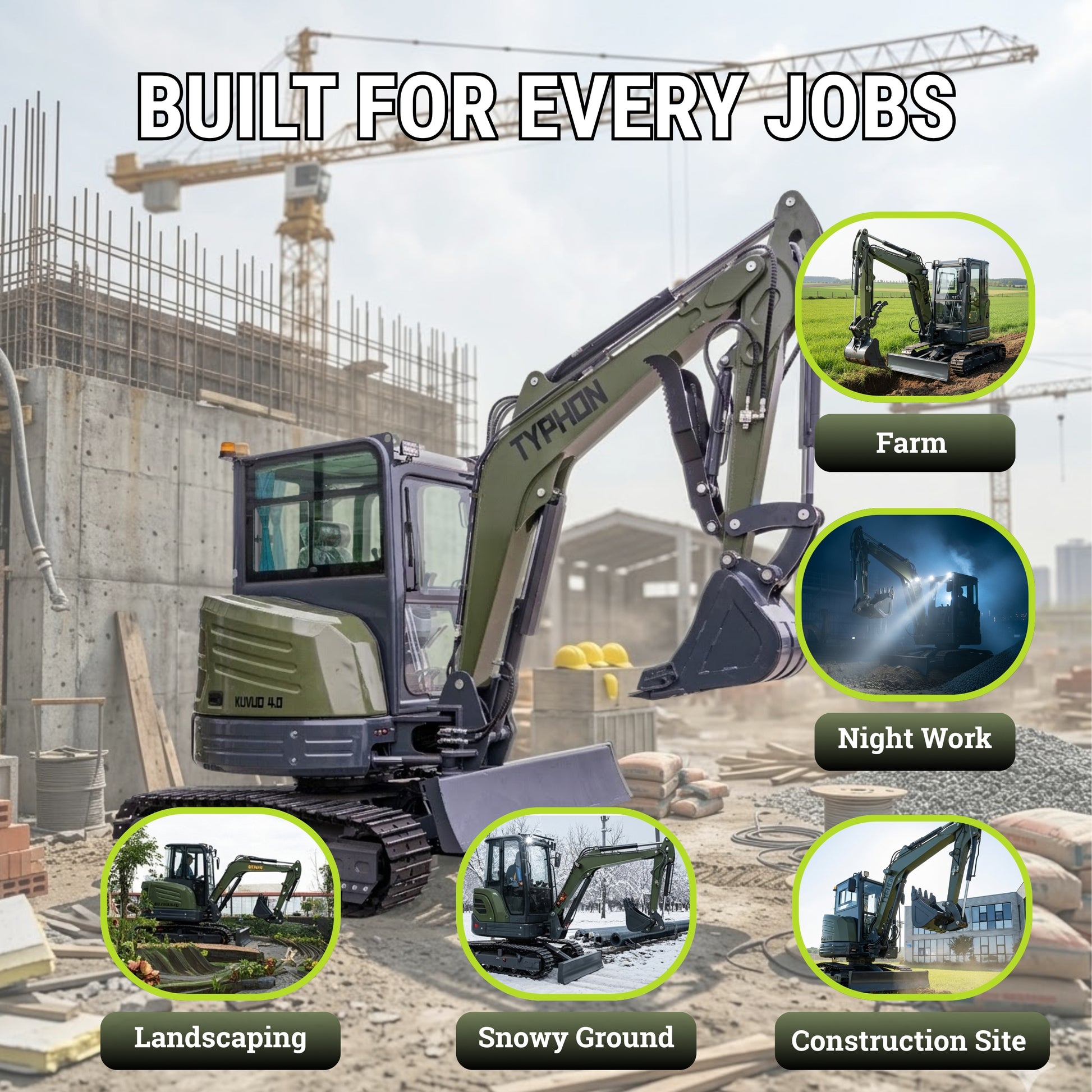 TYPHON KUVOU 4.0 mini excavator Kubota D1703 Diesel engine with 4Ton Operating Weight AC/ Heater - New Excavator For Sale