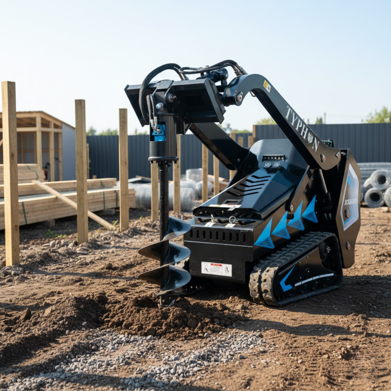 Hydraulic Earth Auger Attachment 200mm for Mini Skid Steer – TYPHON STOMP X1300 & STOMP 509 - New Excavator For Sale