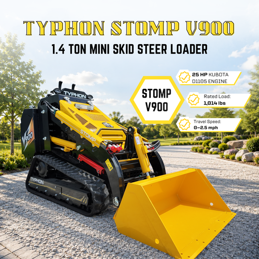 Typhon Stomp V900 Mini Track Loader  Kubota D1105 25HP Diesel  Stand-On Skid Steer Dual Aux Hydraulics  EPA Stage V
